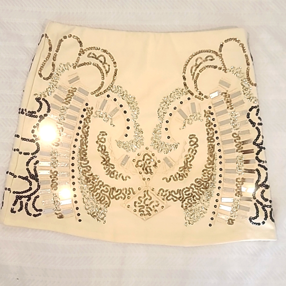 VICI Sequined Cream Mini Skirt Size Small